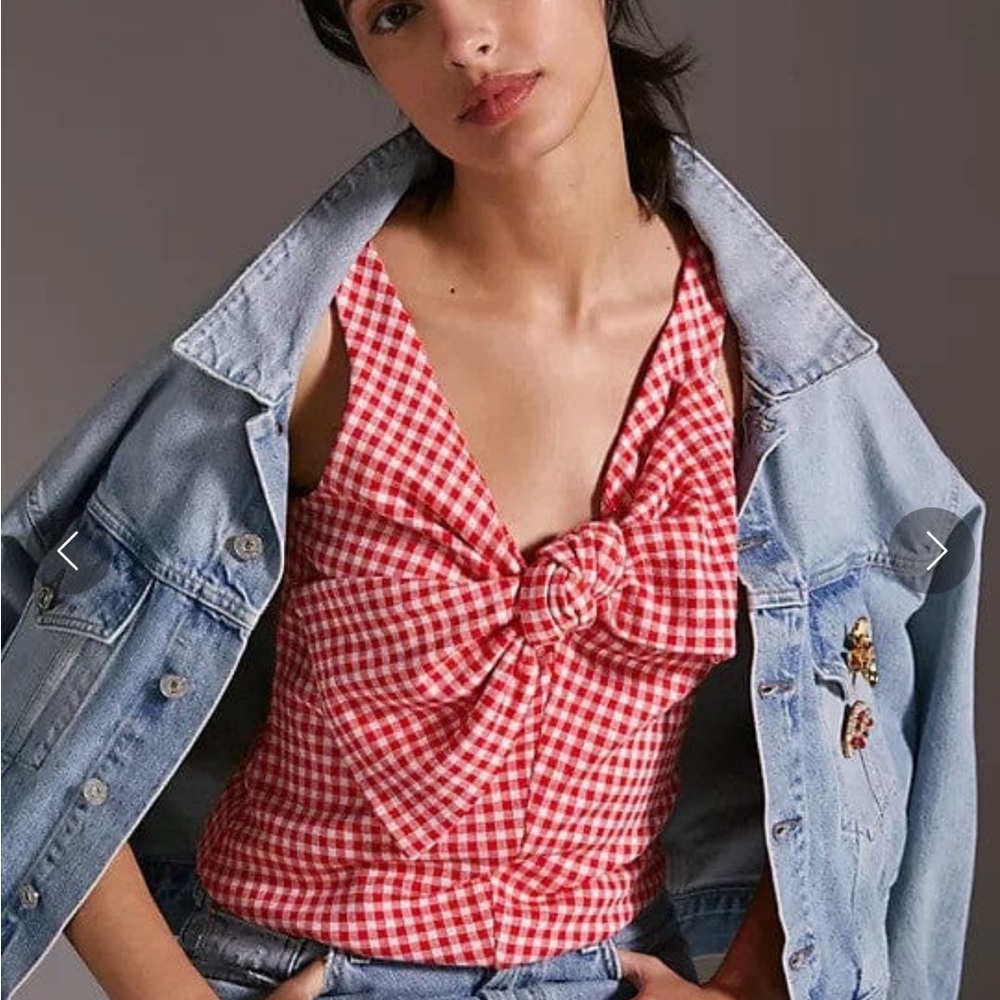Gingham Sleeveless Plaid Bow Top - Picture 2 of 7